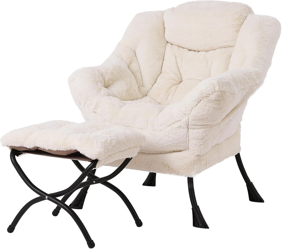 Tiita Lazy Chair with Ottoman, Comfy Reading Accent Chair, Dark Grey