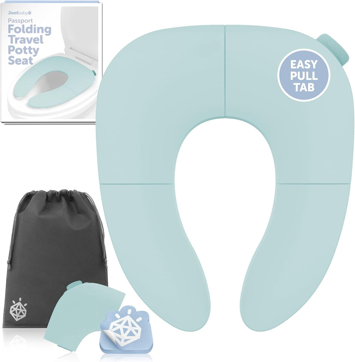 Jool Baby Folding Travel Potty Training Seat – Easy-Remove Pull Tab (Aqua)