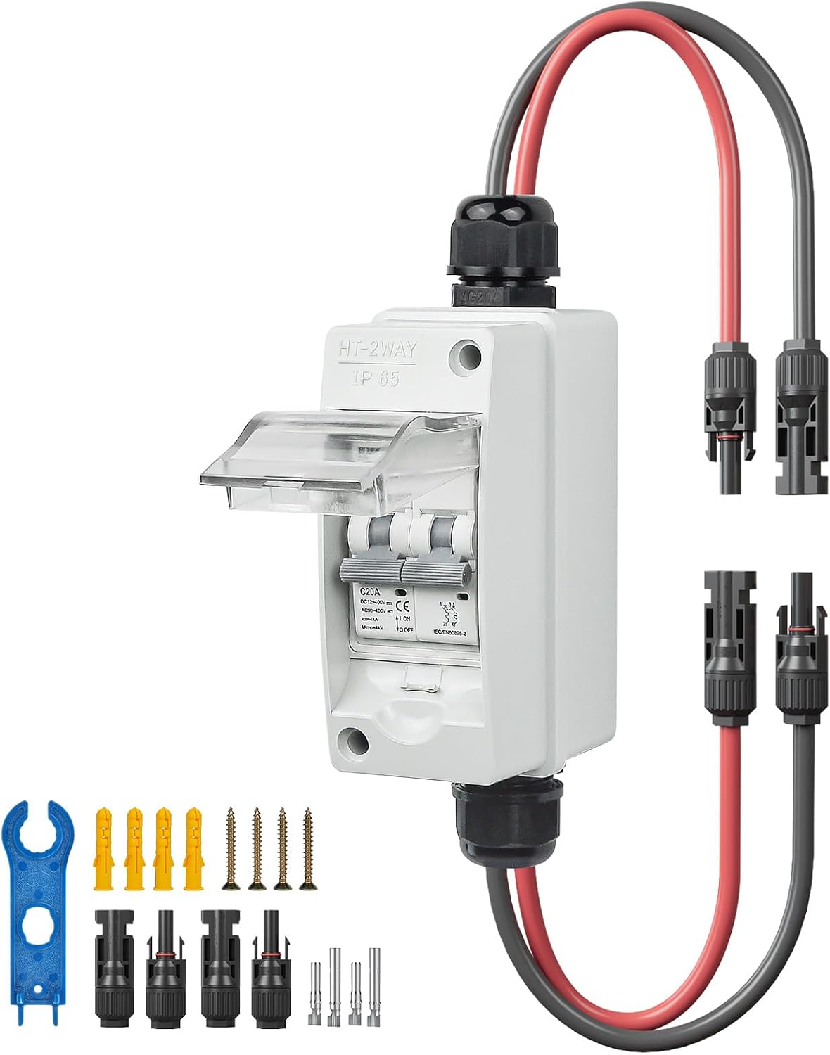 Solar Panel Disconnect Switch 1000V 60A PV Disconnect Switch Outdoor Miniature Circuit Breaker IP65 for Solar PV Homes Battery (1000V 60 Amp)