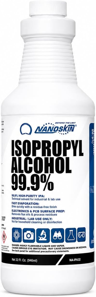 Nanoskin 99.9% Isopropyl Alcohol (IPA) – High-Purity Technical Grade Alcohol for Industrial & Laboratory Use, Fast Evaporating, Low-Residue Formula – 13.5 fl oz (400 mL), Single Pack