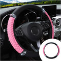 JOYCOURT 15 Inch Bling Soft Leather Car Steering Wheel Cover, Pink