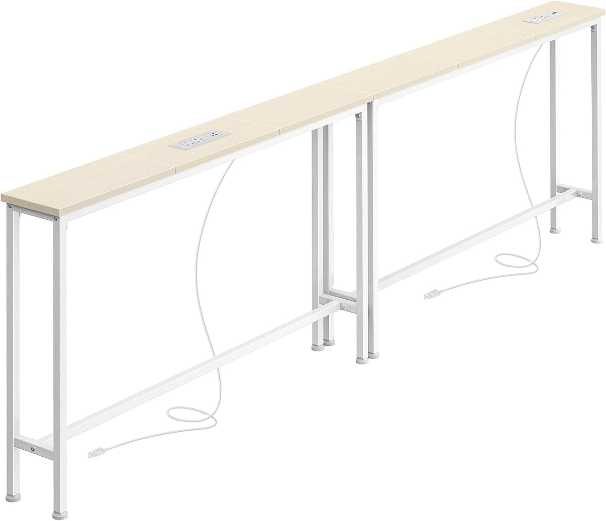SUPERJARE 78.8 inch Narrow Behind Couch Table with 2 Charging Stations