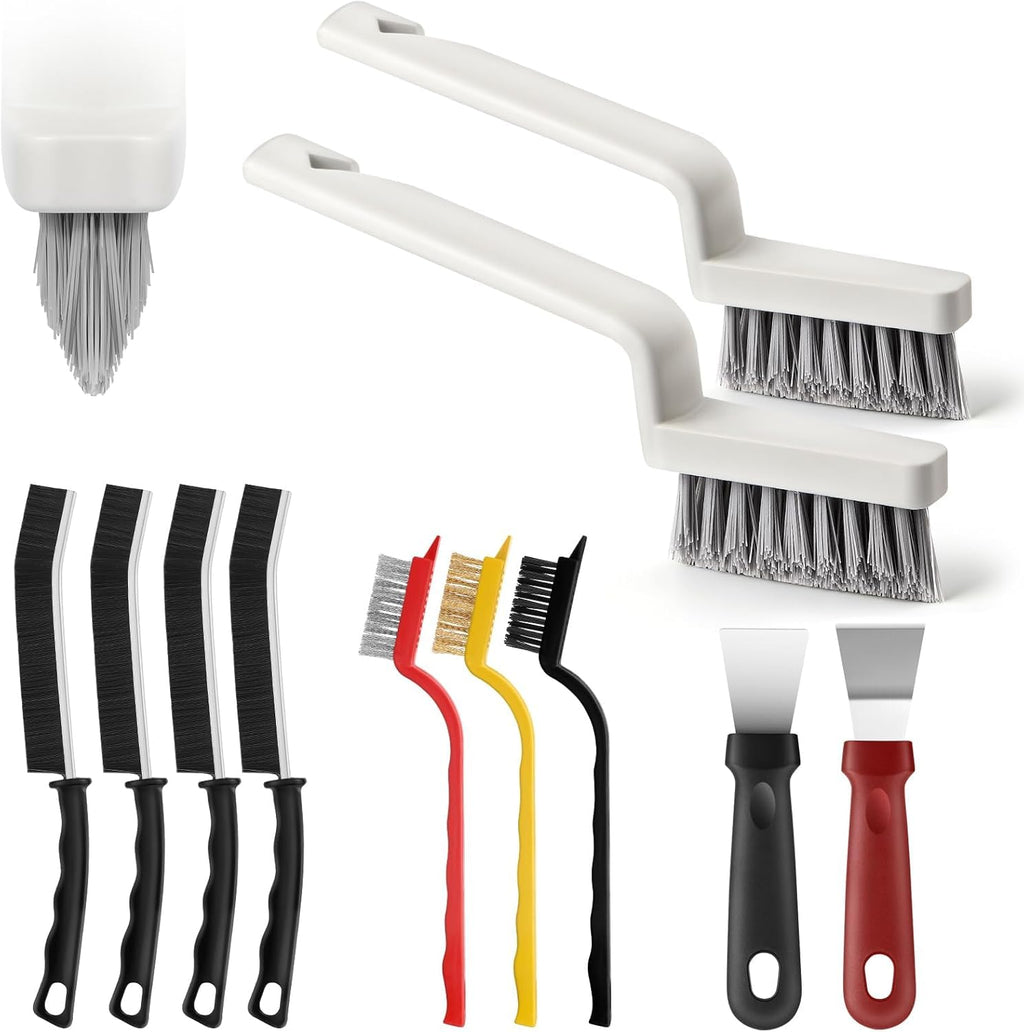 11Pcs V-Shaped Grout Cleaning Brush Set, with Stiff Bristles Crevice Cleaning Brush and Steel Scraper, Deep Cleaning Supplies for Cleaning Bathrooms, Kitchens, Tiles and Windows
