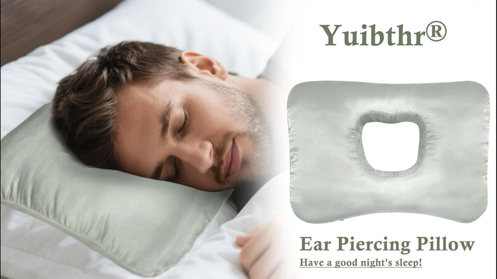 Ear Piercing Pillow for Side Sleepers with Ear-Shaped Hole for Ear Pain, Reversible Satin & Cotton Washable and Adjustable Ergonomic Ear Guard Protector for Side Sleeping