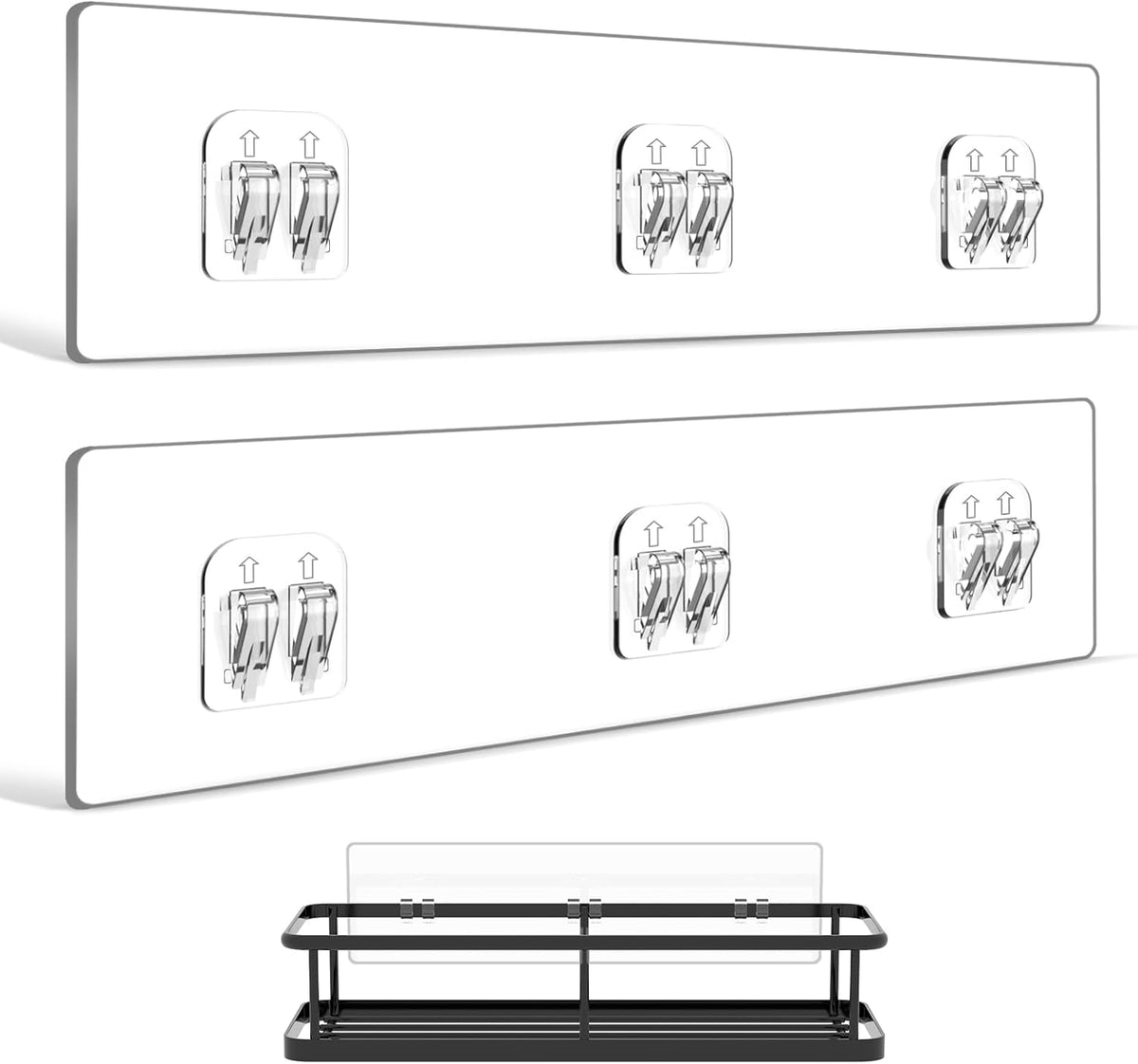 YASONIC 9-Pack Shower Caddy Adhesive Replacement - Transparent Shower Adhesive Strips, No Drilling Hooks for Bath Storage Shelves, Kitchen Racks, Basket & Soap Holder
