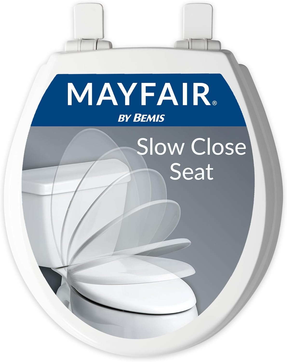 Mayfair Cassel slow close toilet seat, easy clean non-slip premium wood seat, install, made in USA, elongated, white