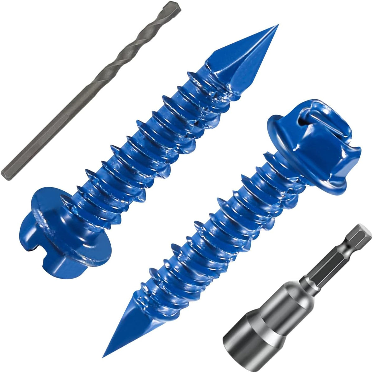 Wensilon(30 PCS) 3/16" * 1-1/4" Slotted Hex Concrete Screws Anchor Blue Hexagon Head for Anchoring to Masonry, Block or Brick Stucco
