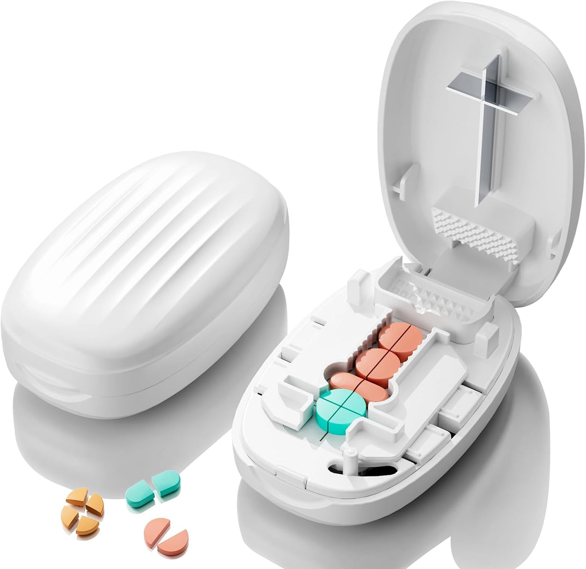 Pill Cutter Splitter for Small and Tiny Pills, 1/2 1/4 Pill Splitter for Small Pills,Vitamins, Tablets in Half or Quarters, Accurate and Easy Cutting, Stainless Steel Blade, Back Storage (Black)