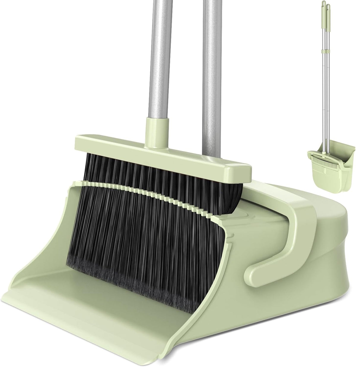Broom with Dustpan Set for Pet Hair & Dust Cleanup, Red & Gray