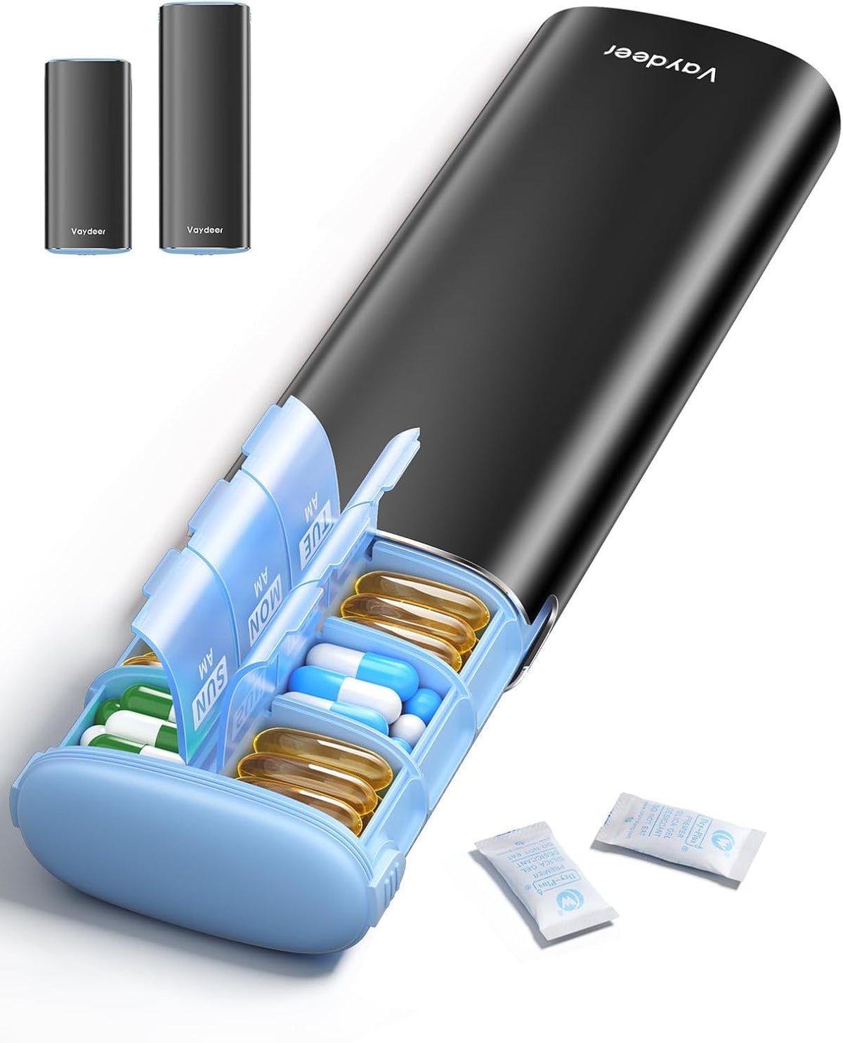 Vaydeer Metal 7 Day Travel Pill Organizer 2 Times a Day, Built-in Desiccant
