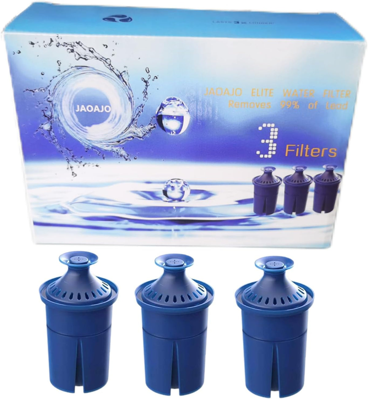 Elite Water Filter Replacements for Brita Pitcher Water Filter and Dispensers, NSF Certified to Remove 99% of Lead,BPA FREE,3 Count(Blue)