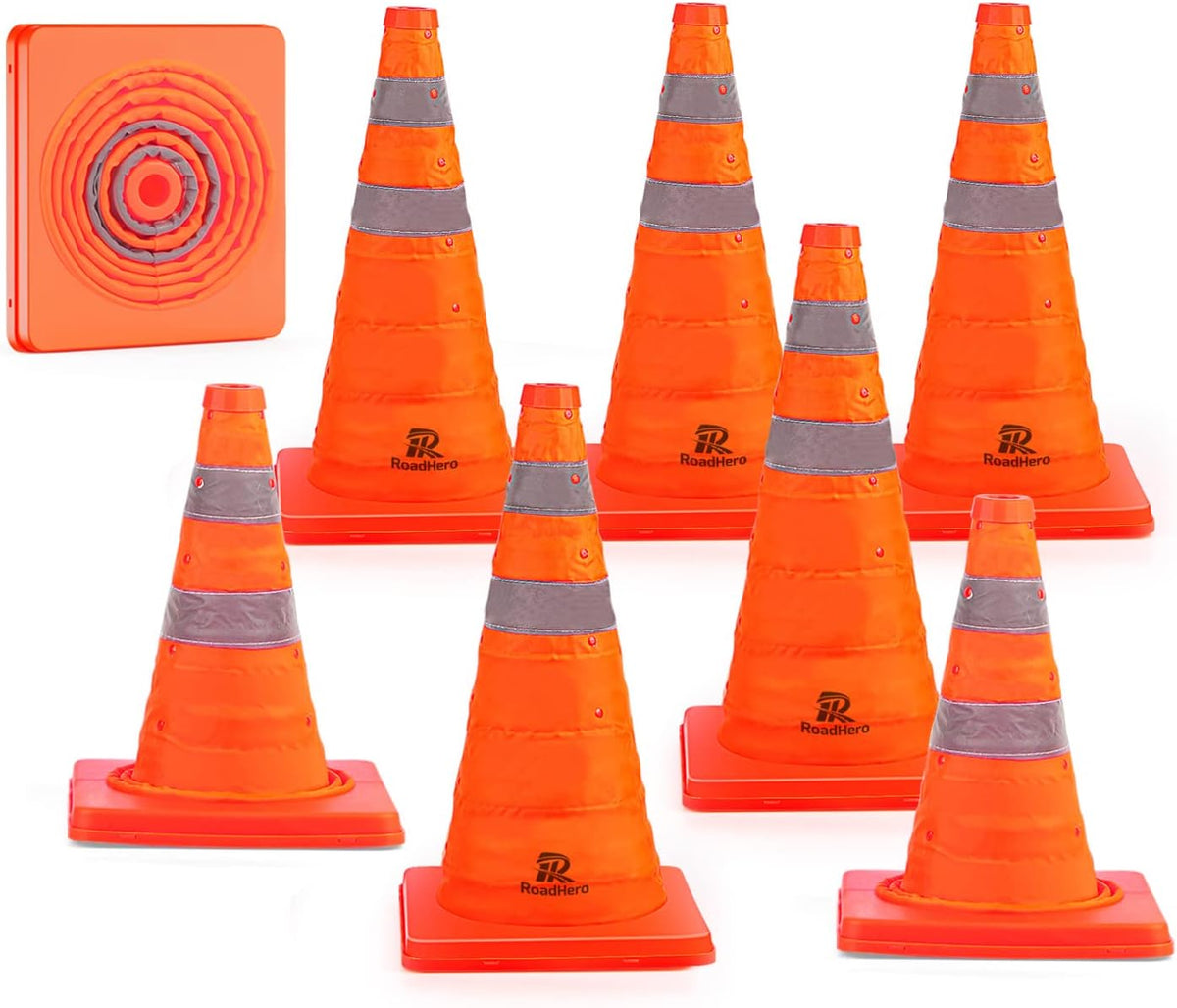 RoadHero 28 Inch 4 Pack Collapsible Traffic Safety Cones with Bag, Orange