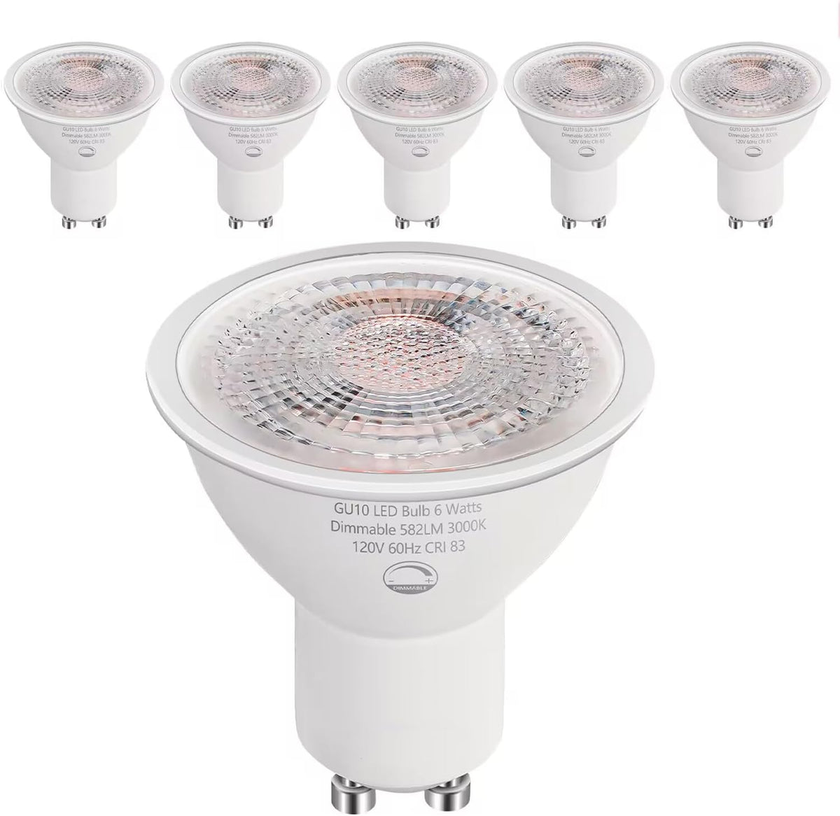 6-Pack GU10 LED Bulbs Dimmable,6W (50W Eq),3000K Soft White 582 LM