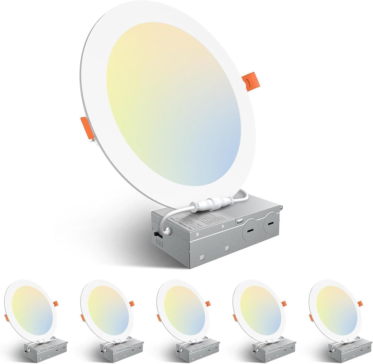 Amico 6 Pack 6 Inch LED Recessed Light with Junction Box, 5CCT, 1050LM, 12W