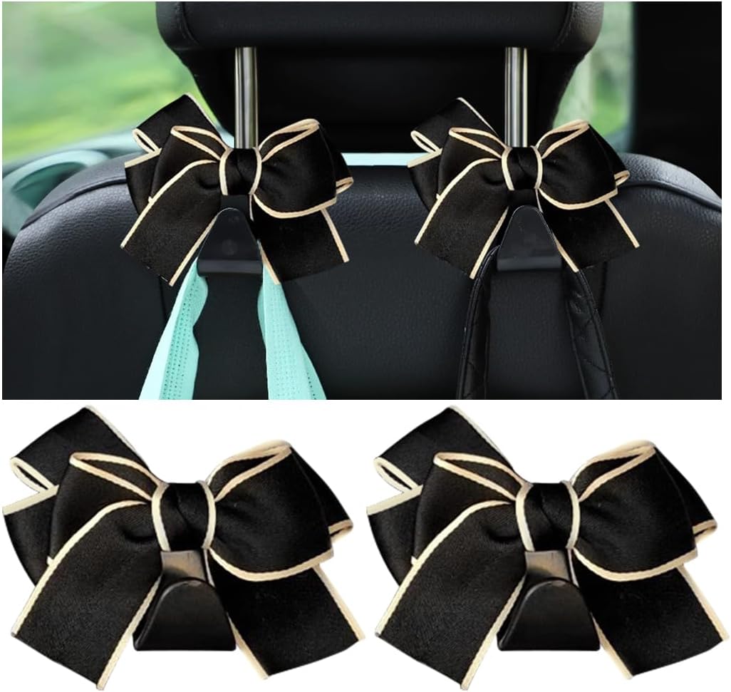 Mandark 2PCS Bow Car Headrest Hooks for Bags, Black Line