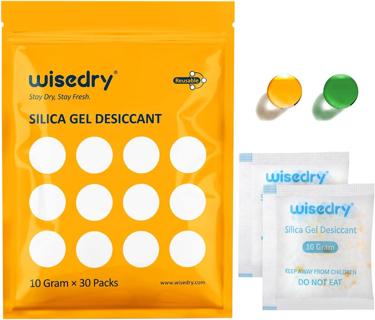 wisedry 2 x 500 Gram See-Through Silica Gel Packets, Color-Indicating Desiccant Packs for Storage, Reusable Gun Safe Dehumidifier, Rechargeable Car Dehumidifier Bag
