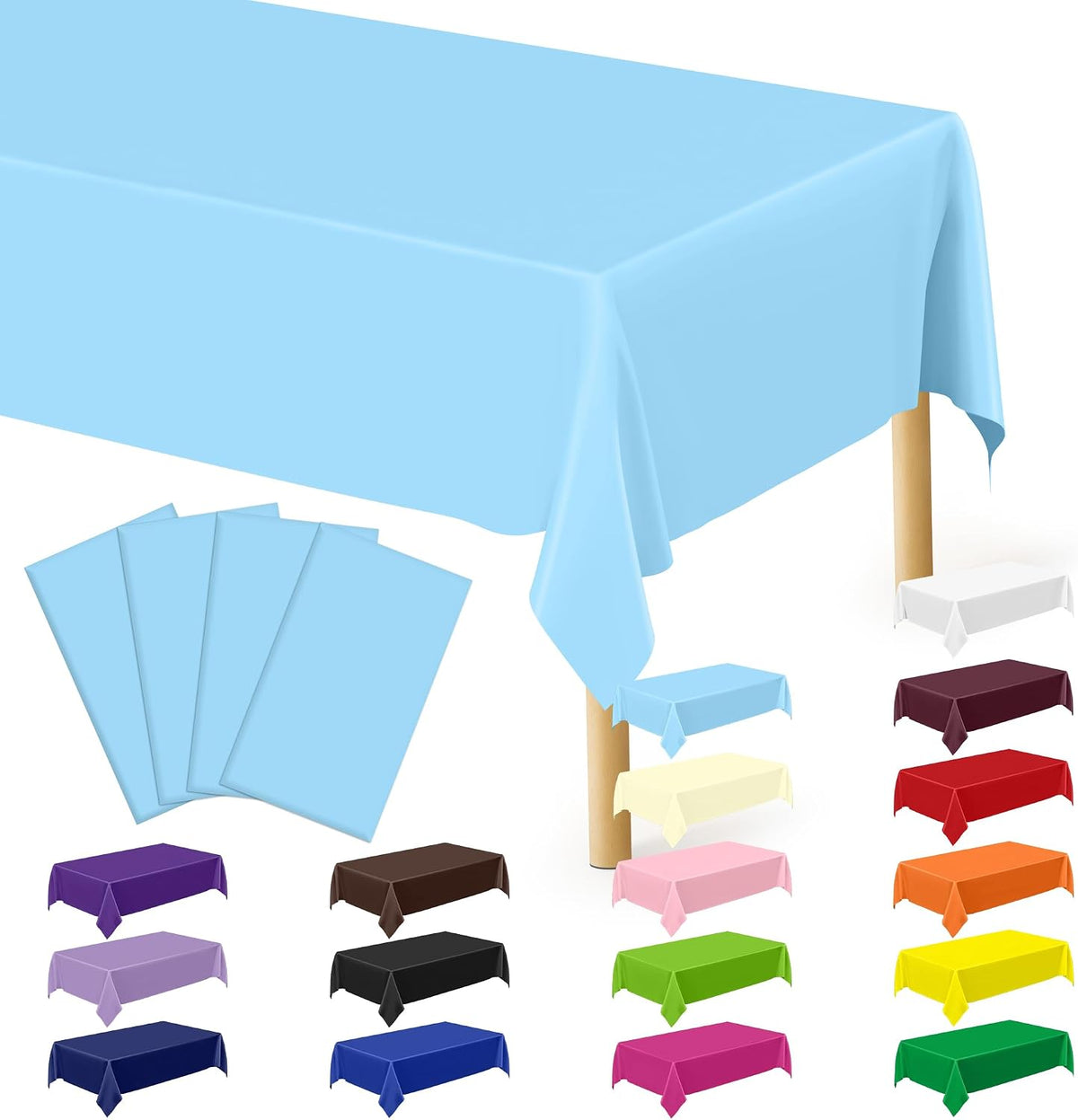 4Pack Black and Gold Tablecloths for Events, 54" x 108" Plastic Table Cloth Disposable for Rectangle Tables, Waterproof Table Cloth Cover for New Years Eve Decorations Holiday Birthday Wedding Dining
