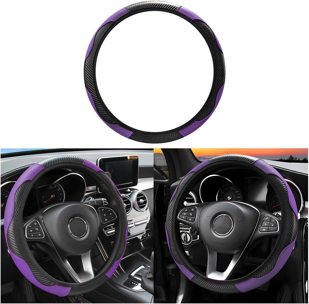 Osilly 15 Inch Carbon Fiber PU Leather Steering Wheel Cover, Red