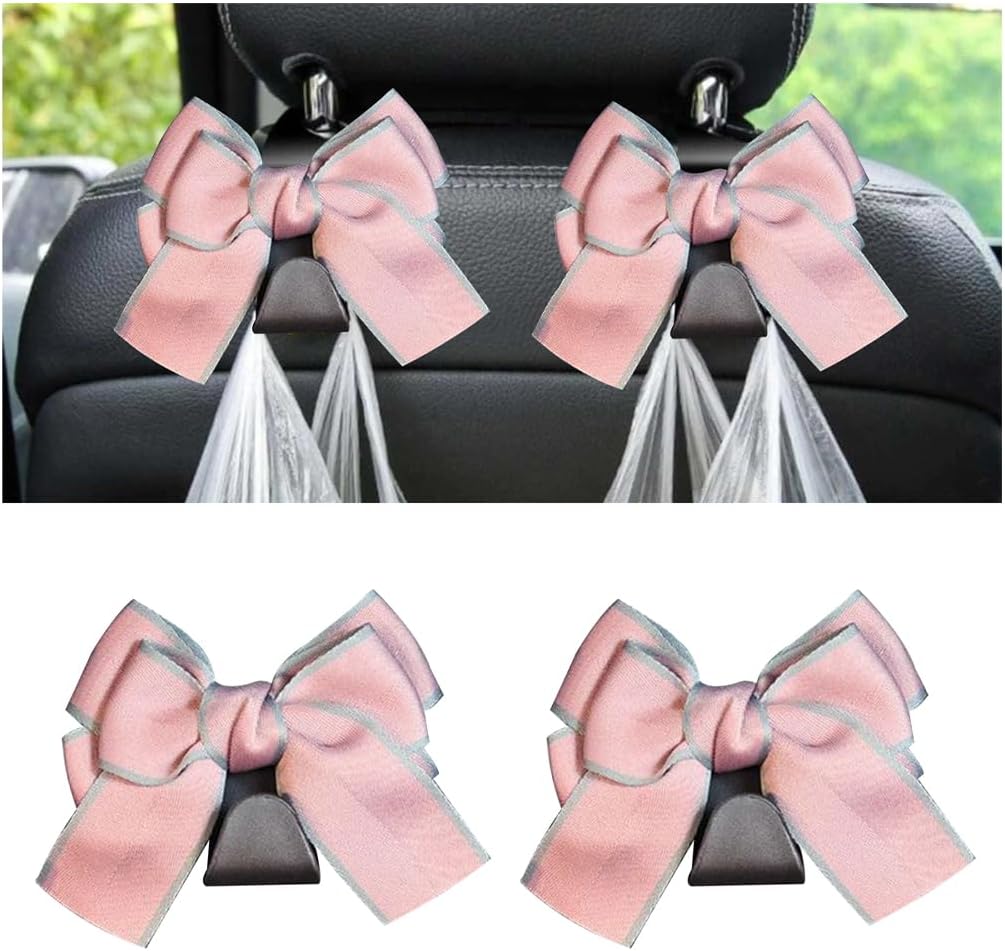 Mandark 2PCS Bow Car Headrest Hooks for Bags, Black Line