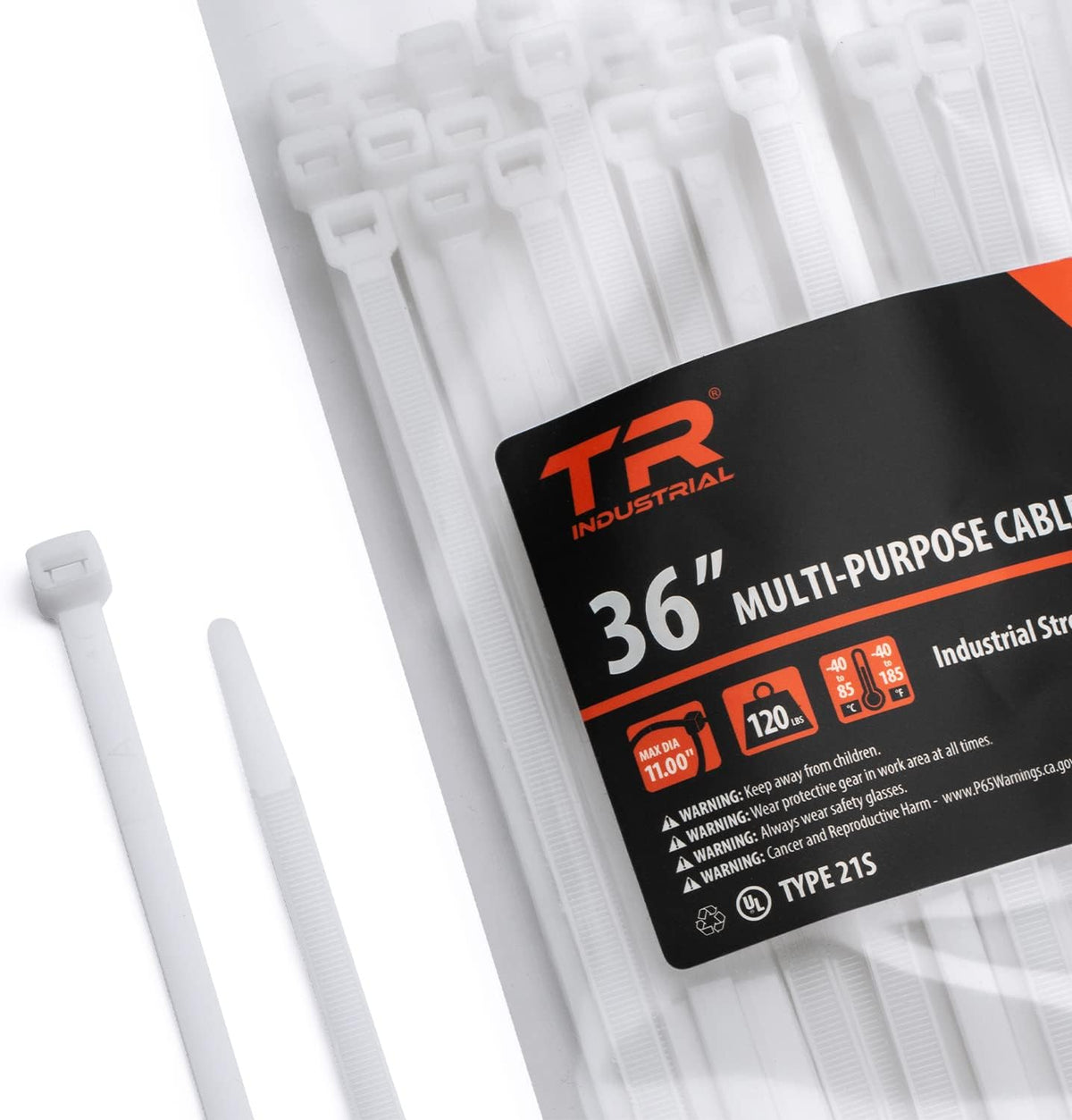 TR Industrial Multi-Purpose UV Resistant Black Cable Ties, 8 inches, 100 Pack