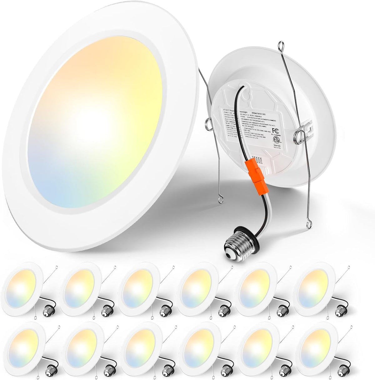 Amico Recessed Lighting 5/6 Inch, 12 Pack 5CCT Flat LED Can Lights, White