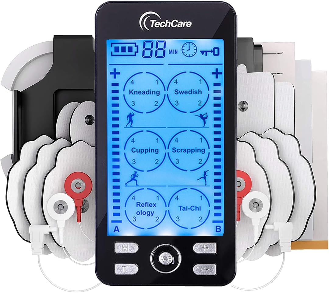 Rechargeable TENS EMS Muscle Stimulator, Dual Channel Electric Pulse Massager for Back & Neck Muscle Recovery and Pain Relief