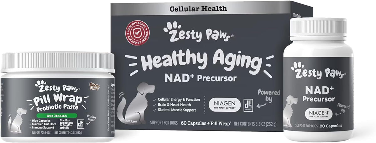 Zesty Paws Dog Multivitamin, Chewable Dog Vitamins and Supplements for Hip & Joints, Skin & Coat, Omega 3 Fish Oil for Dogs- Senior & Puppy Multivitamin- Chicken- 90ct