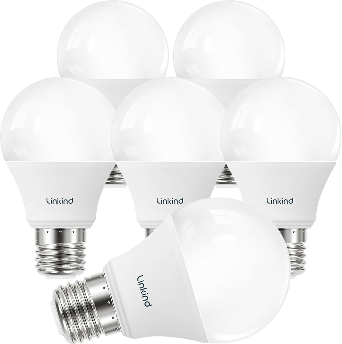 Linkind A19 LED Light Bulbs Dimmable, 60W Equivalent, Energy Efficient 9W, 2700K, 800 Lumens, E26 Standard Base, Lighting for Bedroom Living Room Home Office, 6 Packs