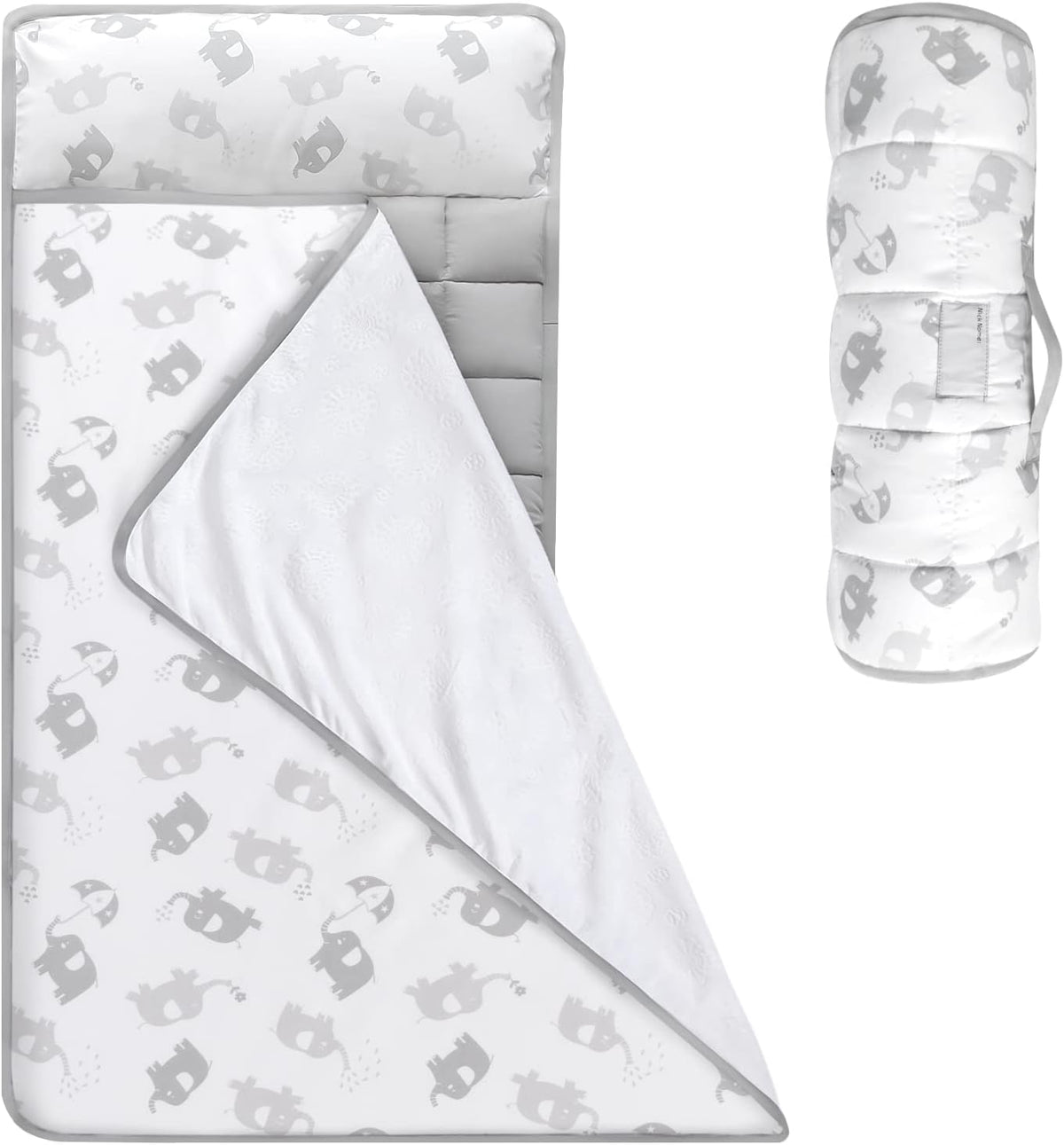 Moonsea Toddler Nap Mat with Pillow and Fleece Minky Blanket Grey