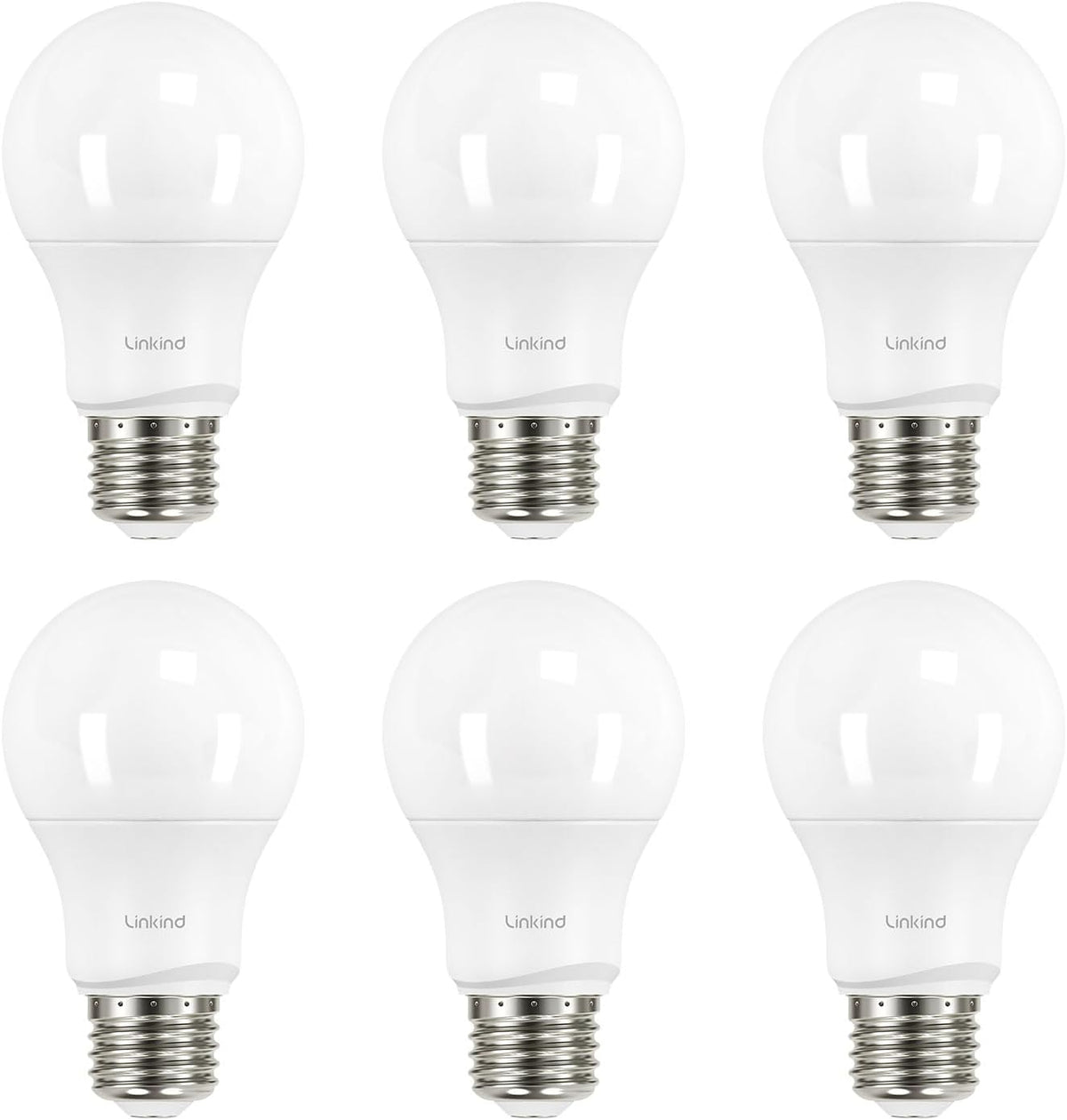 Linkind A19 LED Light Bulbs Dimmable, 60W Equivalent, Energy Efficient 9W, 2700K, 800 Lumens, E26 Standard Base, Lighting for Bedroom Living Room Home Office, 6 Packs