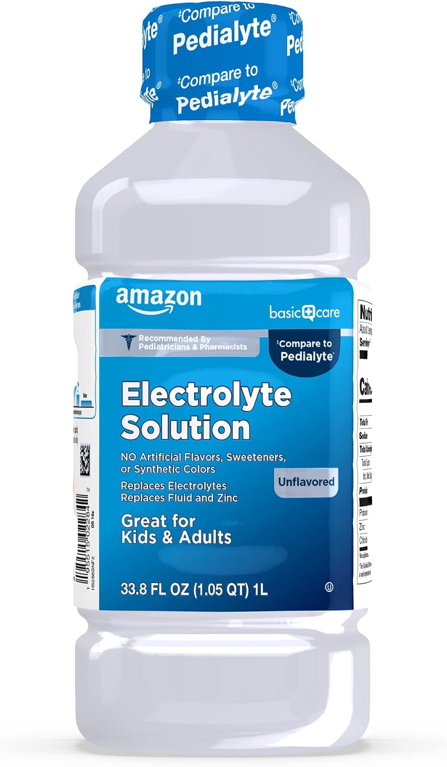 Amazon Basic Care Oral Electrolyte Solution with Zinc for Rehydration, Unflavored, No Artificial Flavors or Sweeteners, 33.8 fl oz (1-Pack)