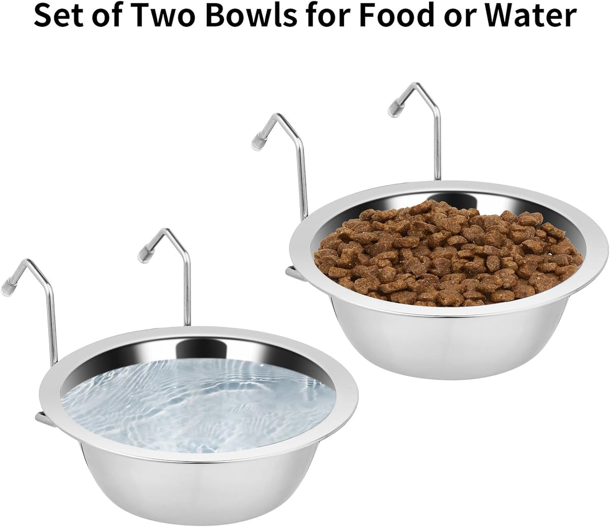 Fri4Free 2PCS 8oz Stainless Steel Hanging Kennel Water Bowls | Easy to Use, No Spill, Fits Small Crate Kennel Cage Catio, For Dogs Puppies Cats Small Pet, Food & Water Feeding Holder