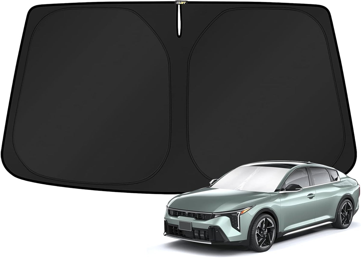 KUST Windshield Sun Shade for 2017-2026 Tesla Model Y/Model 3 Sunshade Accessories (Fit 2025-2026 Model Y Juniper / 2024 Model 3 Highland) Upgraded Foldable Sunshade, Blocks UV Rays Keep Car Cool