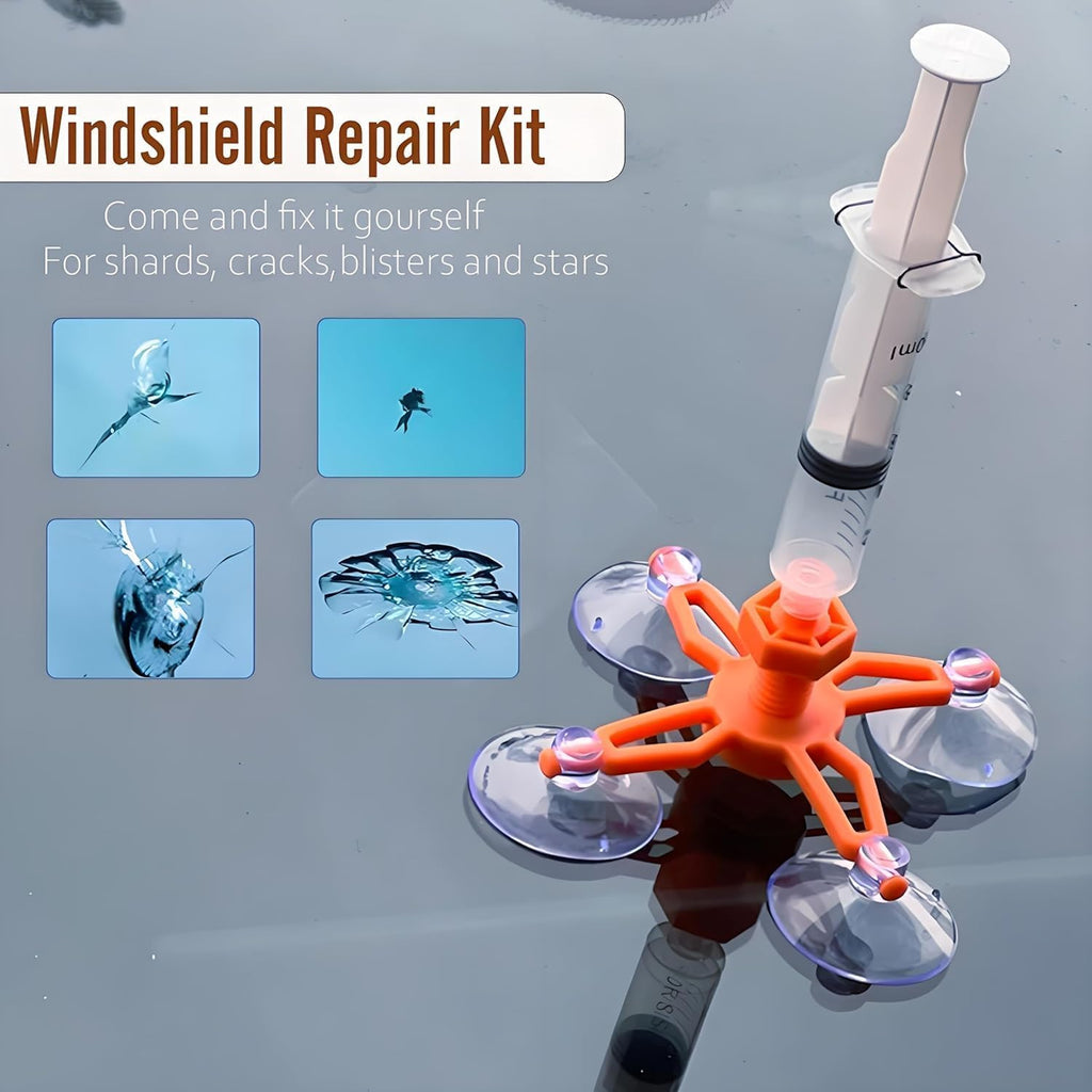 Windshield Chip Repair Kit, Windshield Repair Kit with Enhanced Injection Suction Cup, Universal Car Glass Repair Kit for Fixing Bullseye Cracks & Bullseye (Orange)