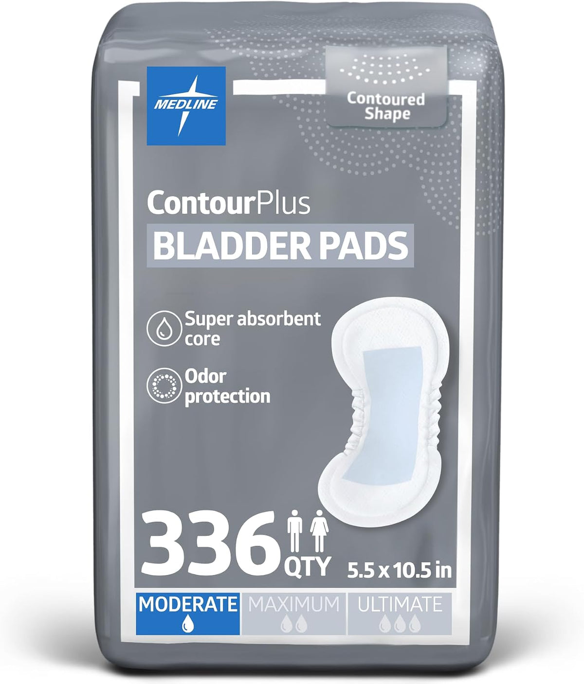 Medline ContourPlus Bladder Control Incontinence Pads, Moderate Absorbency, 5.5" x 10.5", 28 Count