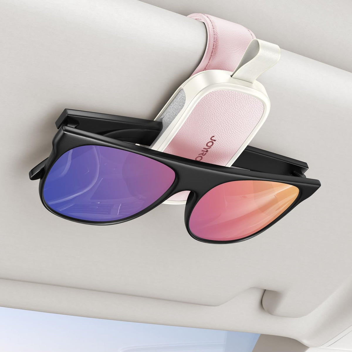 JOYROOM Magnetic Leather Sunglass Holder for Car Visor - Black