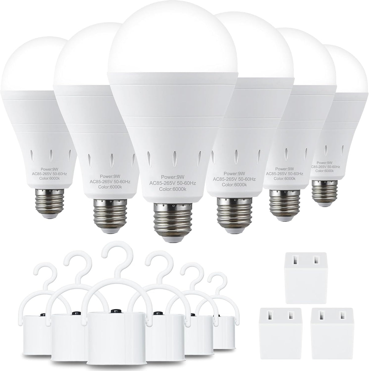 DEBAOBULB 6 Pack Rechargeable Emergency Light Bulbs, Battery Powered LED Light Bulb 6000K Daylight E26 120 Volt 9W 60W Equivalent with 1200mAh for Home Power Outage Camping Hurricane