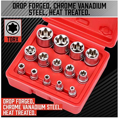 SEDY 14-Piece E-TORX Socket Set - Premium Female Torx Socket Set, Ultimate Torque Star Sockets, External Torx Sockets, E4 E5 E6 E7 E8 E10 E11 E12 E14 E16 E18 E20 E22 E24