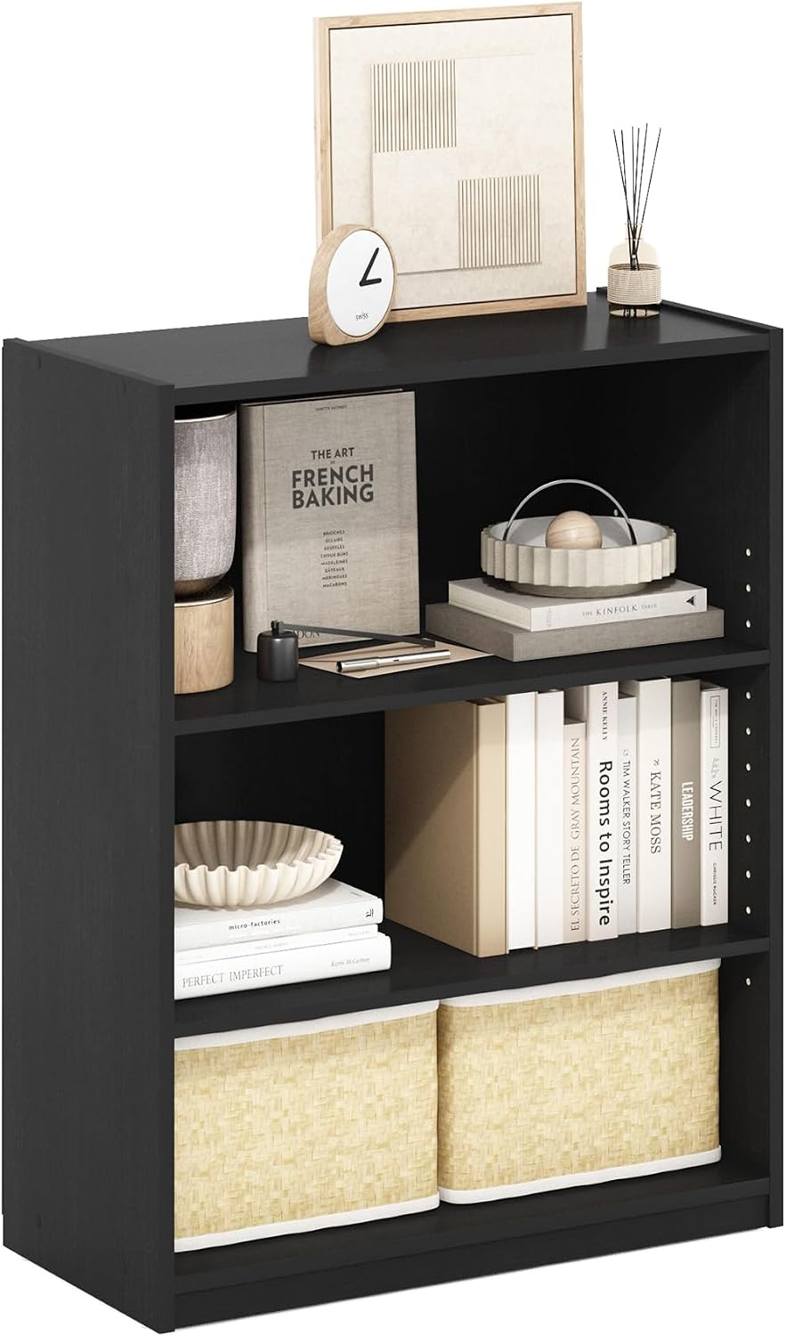 Furinno JAYA Book Shelf, 3-Tier Bookshelf, Bookcase with Adjustable Shelves, 9.5 x 24.5 x 40.3, for Organization and Storage, for Living Room, Bedroom, Home Office, French Oak