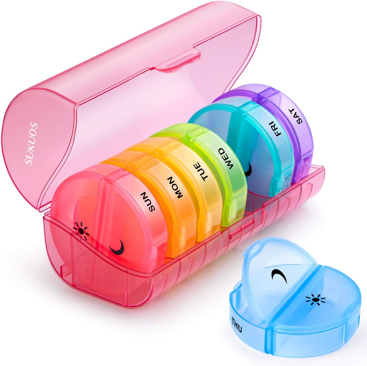 Sukuos Large Weekly Pill Organizer 2 Times a Day, Daily Pill Box 7 Day Easy to Open with Double Protection, AM PM Pill Case for Medicine/Vitamin/Fish Oil/Supplements