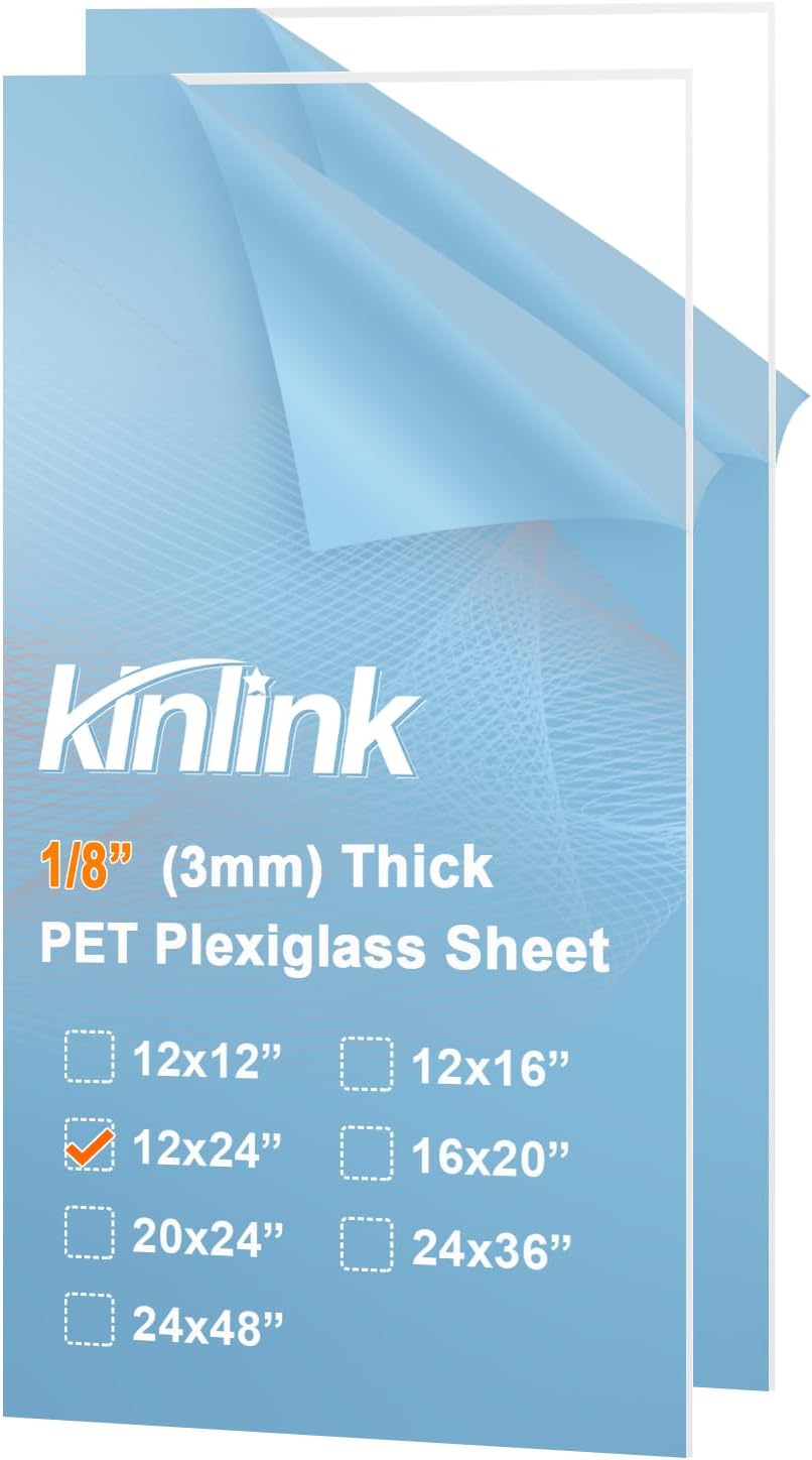 KINLINK 24x36 Plexiglass Sheets 1/8 inch Thick, 3mm Clear PET Plastic Sheet for DIY Project, Craft, Table top, Picture Frame, Acrylic Sign and Wedding Invitation 2 Pack