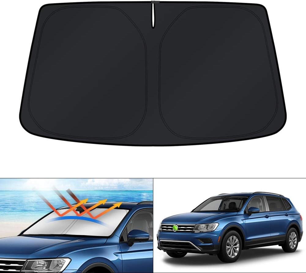 KUST Windshield Sun Shade for 2017-2026 Tesla Model Y/Model 3 Sunshade Accessories (Fit 2025-2026 Model Y Juniper / 2024 Model 3 Highland) Upgraded Foldable Sunshade, Blocks UV Rays Keep Car Cool