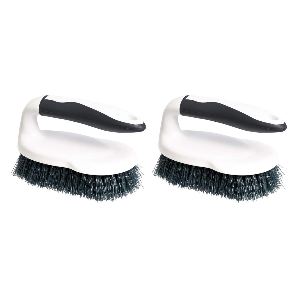 Amazon Basics All Purpose Rectangular Scrub Brush, Hard Bristle, Stiff Bristles, Sturdy, Ergonomic Long Handle, Durable, 2-Pack, White & Black