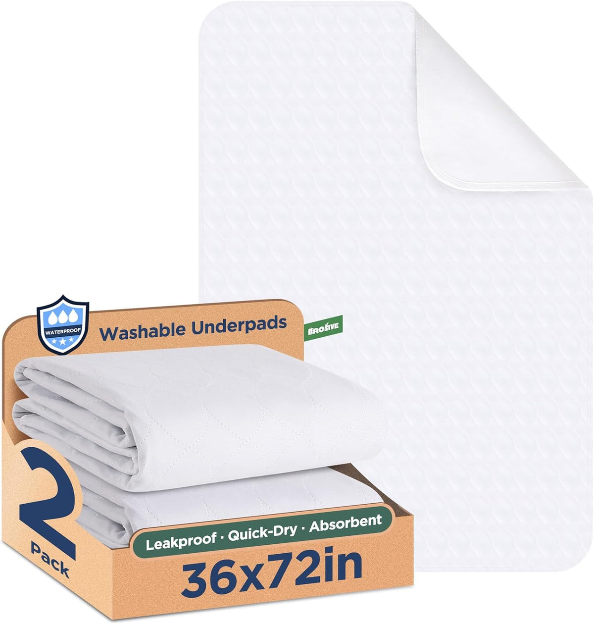 Washable Bed Pads 36" x 72" - 2 Pack, Grey, Waterproof Bed Pads for Incontinence, Bed Wetting Pads for Bed, Sofa, Floor, Resuable Underpads for Adults, Seniors, Pet