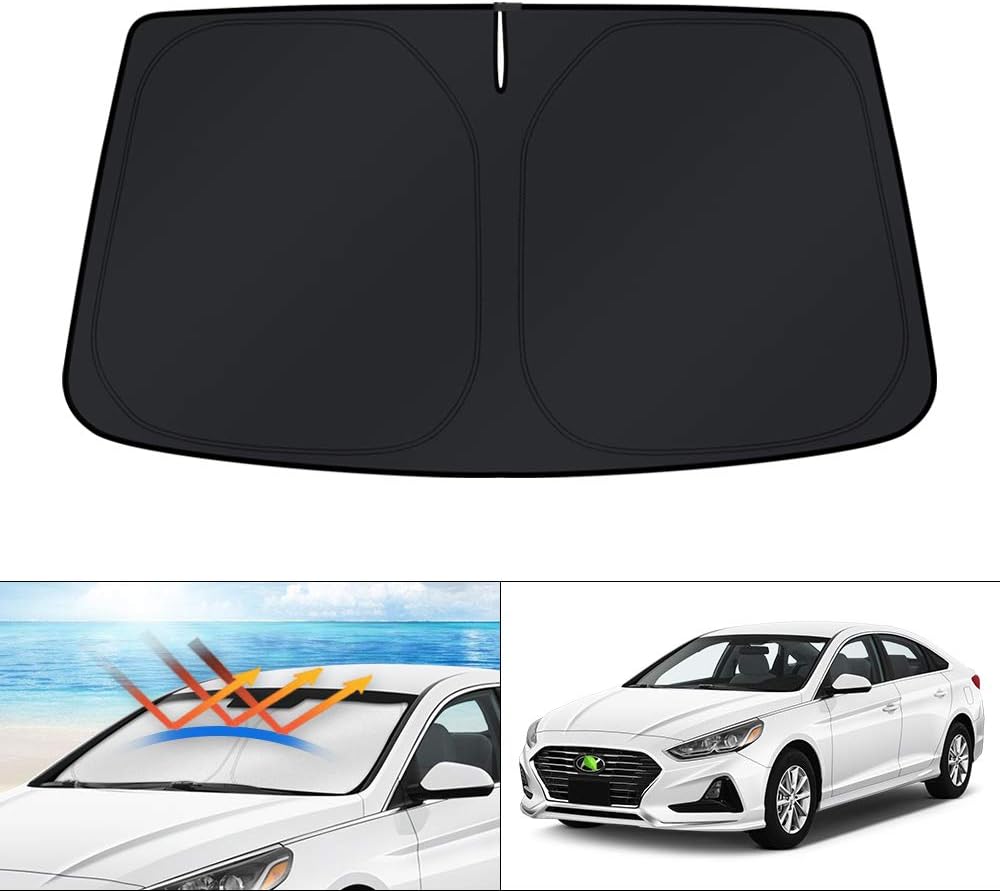 KUST Windshield Sun Shade for 2017-2026 Tesla Model Y/Model 3 Sunshade Accessories (Fit 2025-2026 Model Y Juniper / 2024 Model 3 Highland) Upgraded Foldable Sunshade, Blocks UV Rays Keep Car Cool