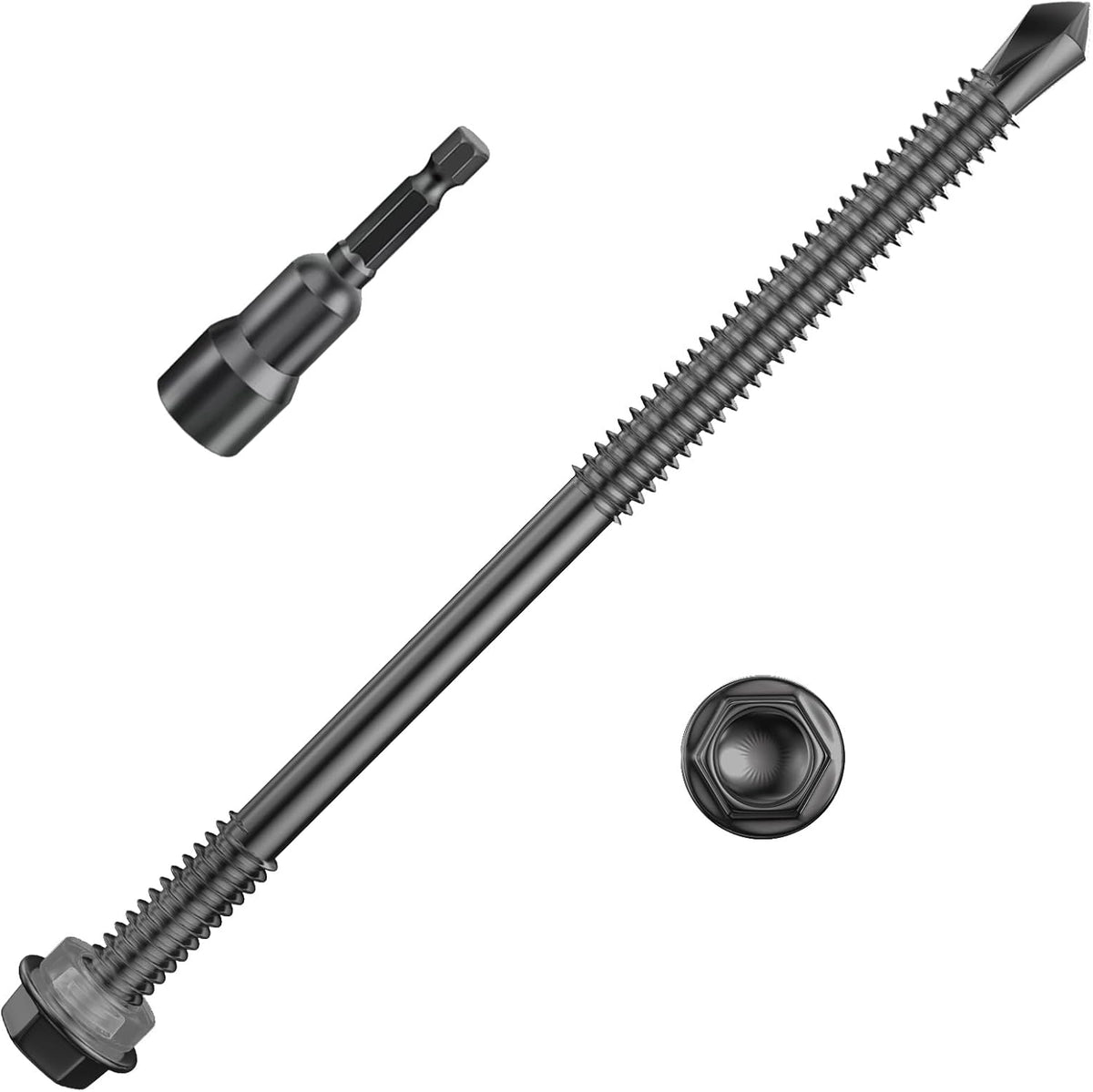 Wensilon (300Pcs) #8×3/4" Hex Washer Head Self Drilling Screws, 410 Stainless Steel Metal SheetScrews，TEK Screws, Sheet Metal Self Tapping Screws