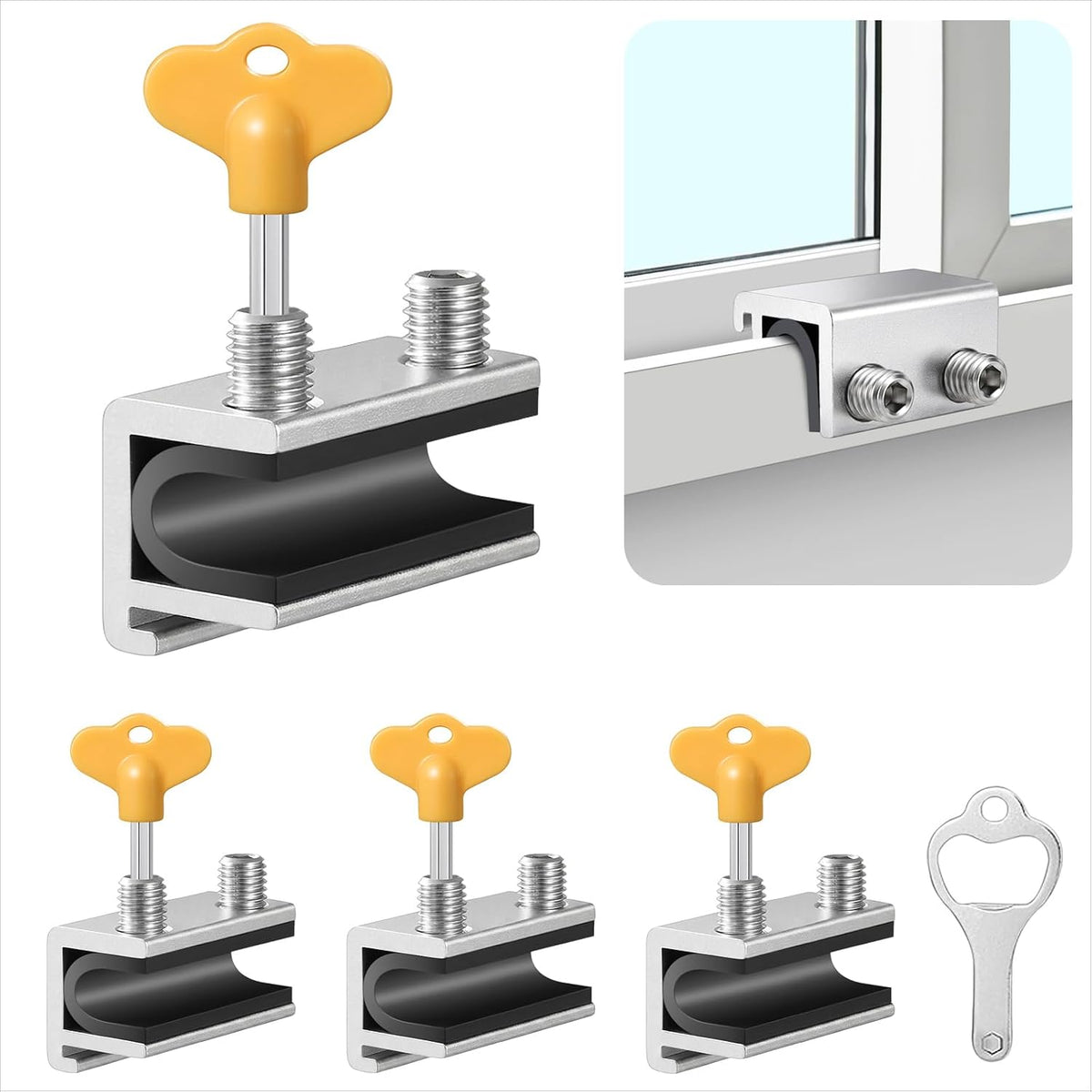 Sliding Window Locks 4 Sets，Adjustable Aluminum Stopper for Window Security