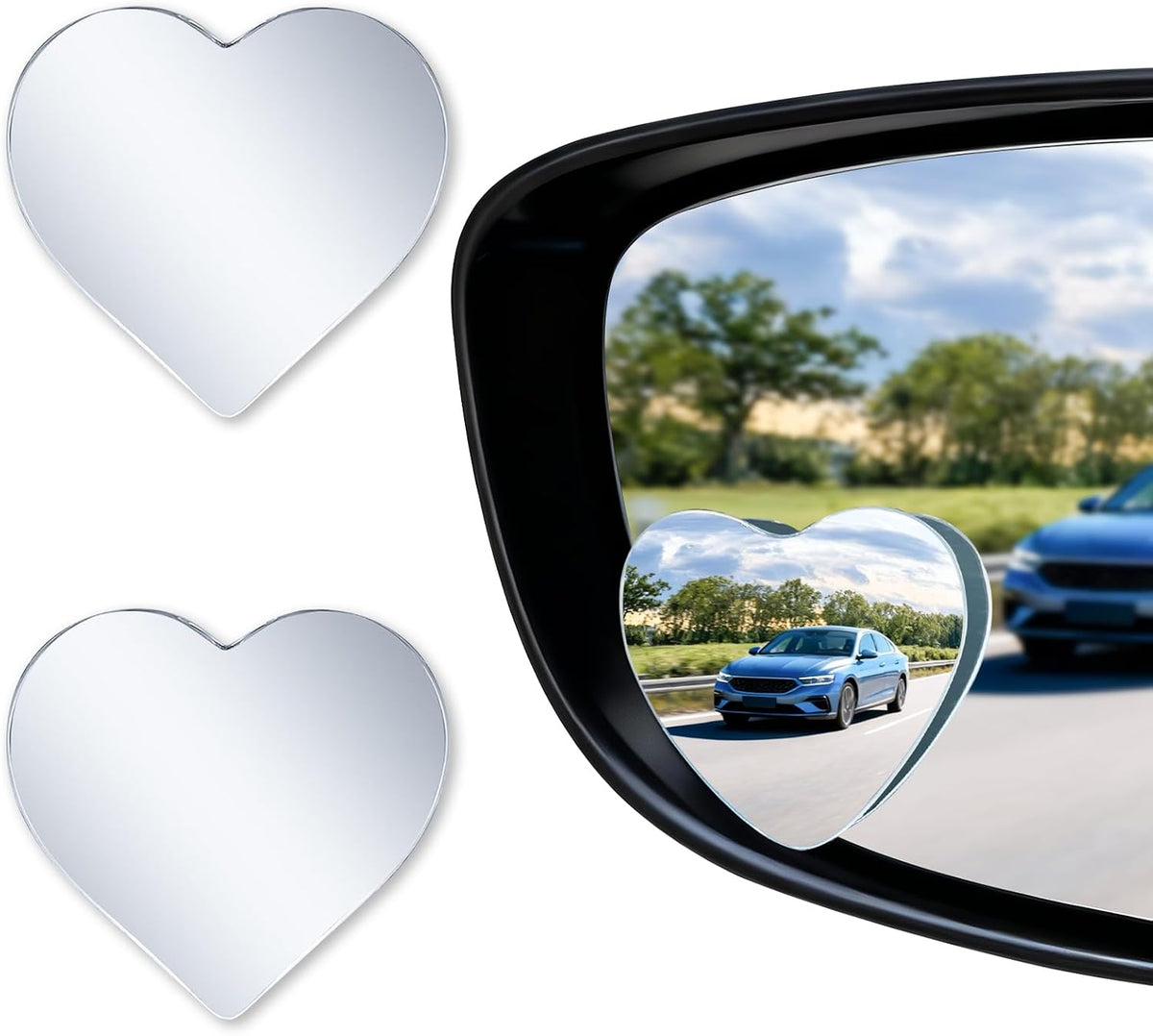 LivTee Blind Spot Mirrors, Heart Shaped HD Glass Frameless Convex Rear View Mirrors, Wide Angle Adjustable Stick for Side Mirror, Automotive Exterior Accessories for Car, SUV & Trucks, Pack of 2