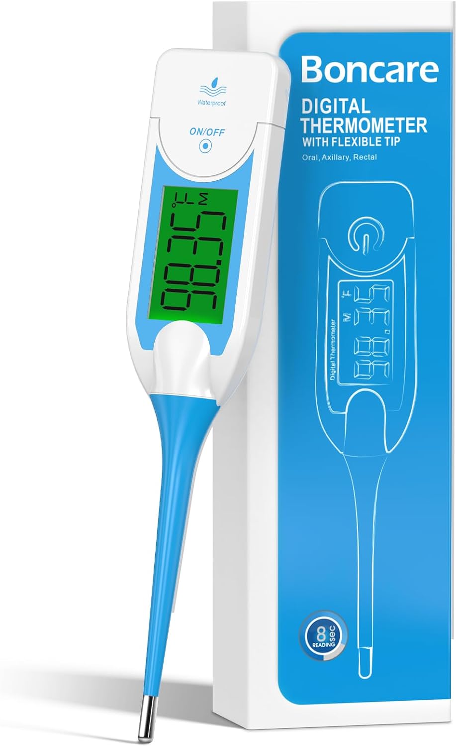 Boncare Oral Thermometer for Adults, 8-Second Fast Reading (Blue)