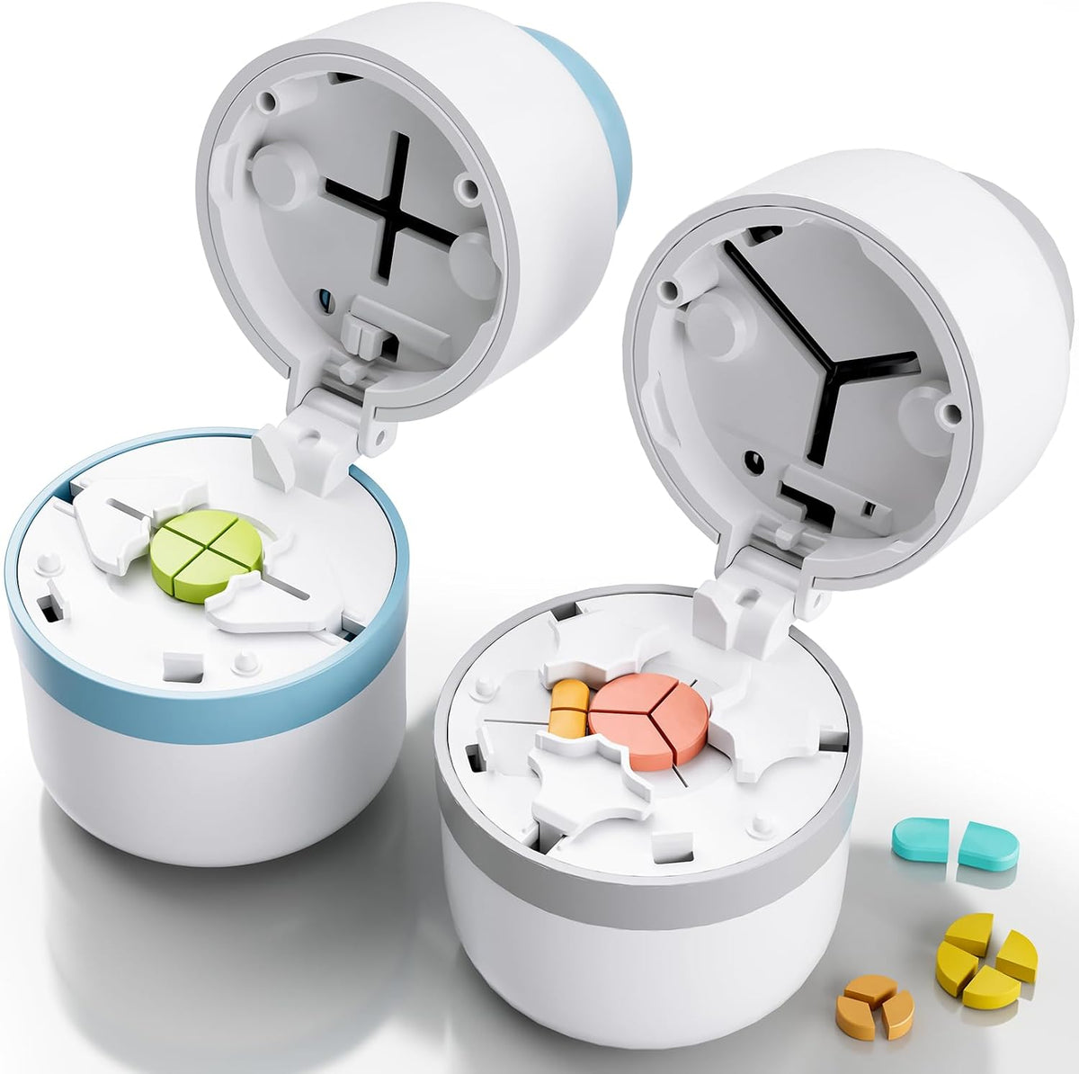 Pill Cutter 1/4 - Pill Splitter with Stainless Steel Blade for Cutting Small Pills or Large Pills in one Fourth, Suitable for Cuting Vitamins, Tablets (1-4 Blue)